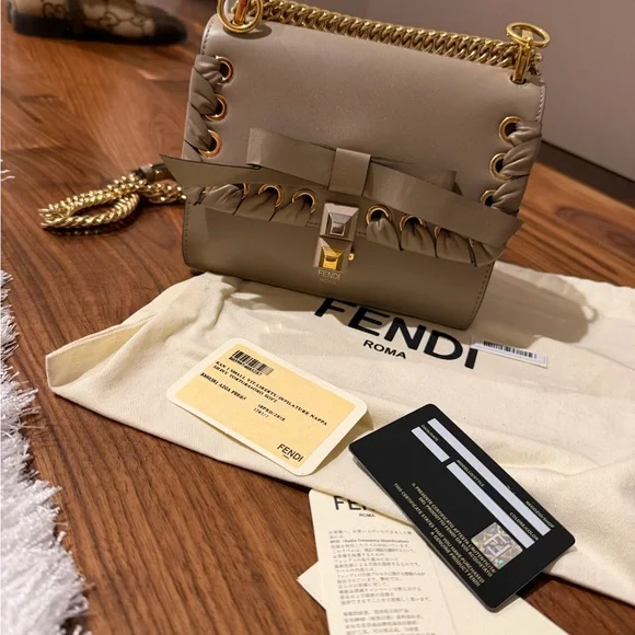 Fendi Beige Crossbody Bag with Gold Accents Crossbody Bags